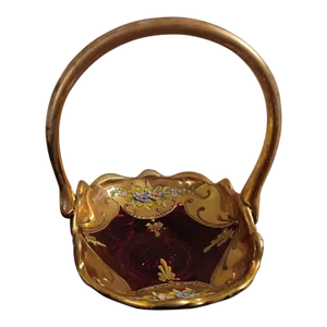 Bohemia Glass Gilted Cranberry Bridal Basket Made in Czech Republic.