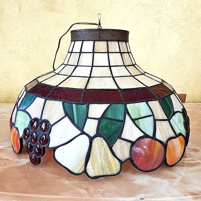 Vintage Tiffany-Style Fruit Stained Glass Hanging Pendant Shade For Sale - Image 18 of 18