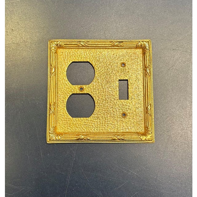 Set of 3 Sherle Wagner Ribbon and Reed Duplex Plug and Switch Plates. Burnished Gold Finish.