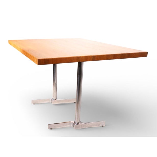 Contemporary Mid 20th Century Mod Postmodern Oak and Chrome Cafe Dining Table For Sale - Image 3 of 9