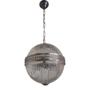 Vintage Art Deco Pendant in Brass & Crystal Cut Glass