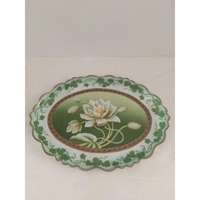 Hand Painted Embossed Gold Lotus Dresser Tray Vienna For Sale - Image 4 of 10