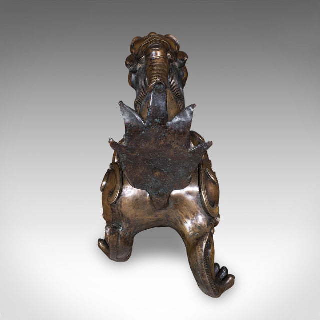 Chinese Large Vintage Pixiu Statue, Oriental, Bronze, Mythological, Figure, Feng Shui For Sale - Image 3 of 12