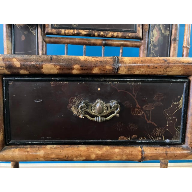 1920s Victorian Tortoiseshell Bamboo & Japanned Lacquer Bonheur Du Jour Writing Desk For Sale - Image 10 of 16