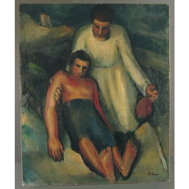 1940s 1940s - R. Perrin Mother & Child French Oil on Canvas Religious Painting For Sale - Image 5 of 5