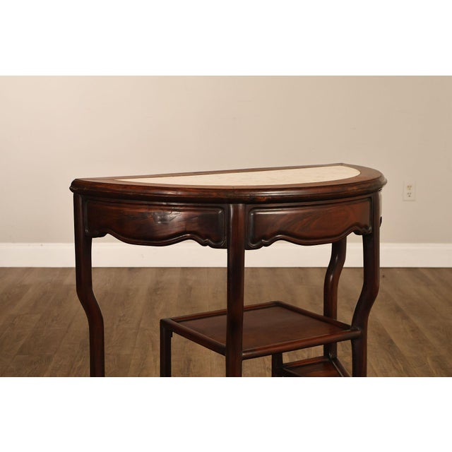 Asian Style Demilune Marble Top Side Table With Tiered Shelves For Sale In Philadelphia - Image 6 of 18