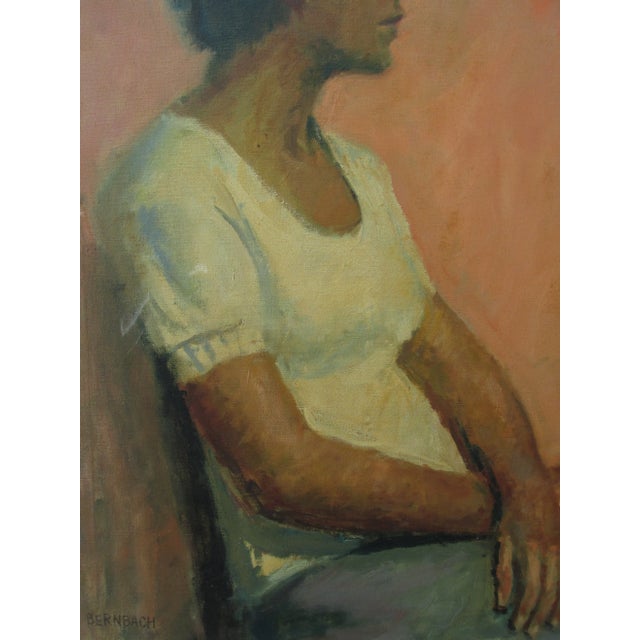 1960s Vintage 1960s Oil on Canvas Portrait of a Lady For Sale - Image 5 of 10
