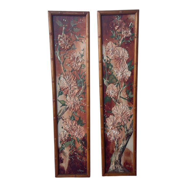 Vintage Stephen Kaye Textured Floral Art Panels - a Pair For Sale