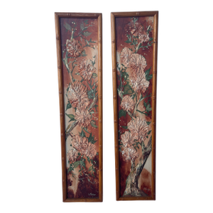 Vintage Stephen Kaye Textured Floral Art Panels - a Pair