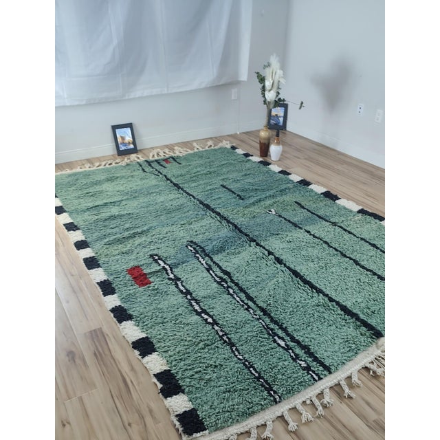 Textile Contemporary Forest Green Abstract Wool Moroccan Rug For Sale - Image 7 of 12
