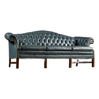 Vintage Tufted Leather Chesterfield Sofa in Blue For Sale