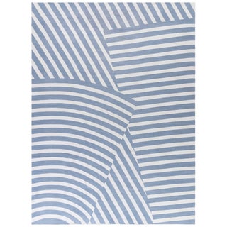 Modern Abstract White And Blue Rug "Berber Hills" Designed By Kim Alexandriuk For Sale
