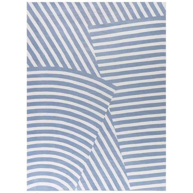 Modern Abstract White And Blue Rug "Berber Hills" Designed By Kim Alexandriuk For Sale