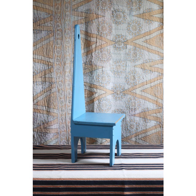 1950s Handmade Blue "Keyhole Chair" - Sewing Chair or Stool For Sale - Image 12 of 15