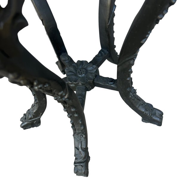 Early 20th Century Antique Chinese Ebonized Carved Wood Marble Inset Plant Stand For Sale - Image 5 of 10