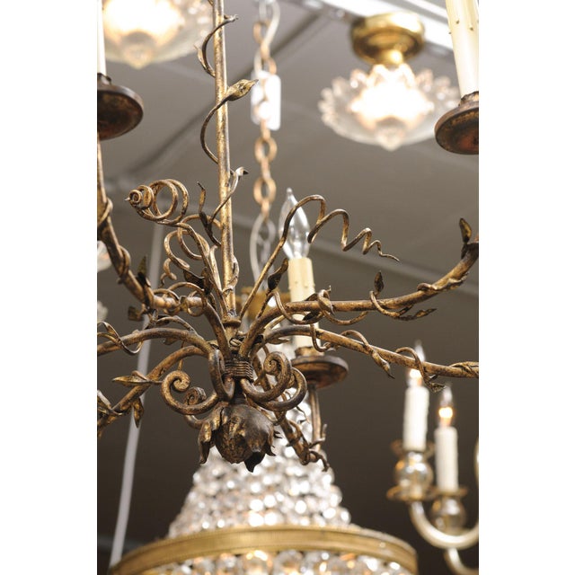 Gold 6-Light Vintage Gilt Floral Tole Chandlier, 1930s Italy For Sale - Image 8 of 12