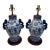 Pair of Blue and White Chinoiserie Porcelain Urn Table Lamps With Peacock Motif For Sale