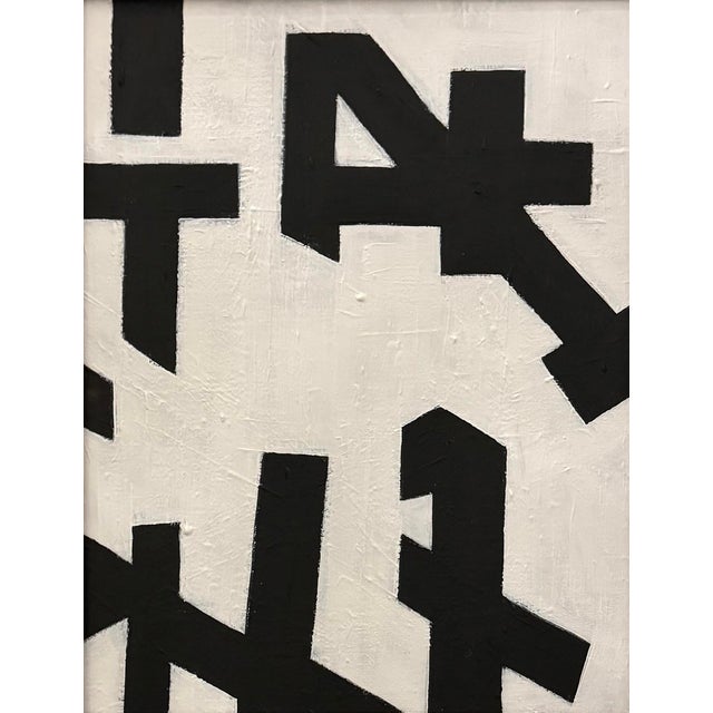 This bold abstract black and white painting is inspired by the work of the mid-century masters and framed in a vintage...