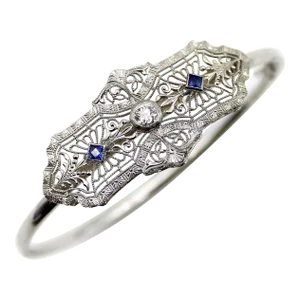 1920s 14K White Gold Art Deco Diamond & Sapphire Bracelet
