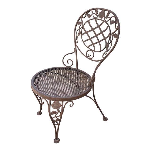 Vintage Woodard Chantilly Rose Wrought Iron Parlor Dining Chair For Sale