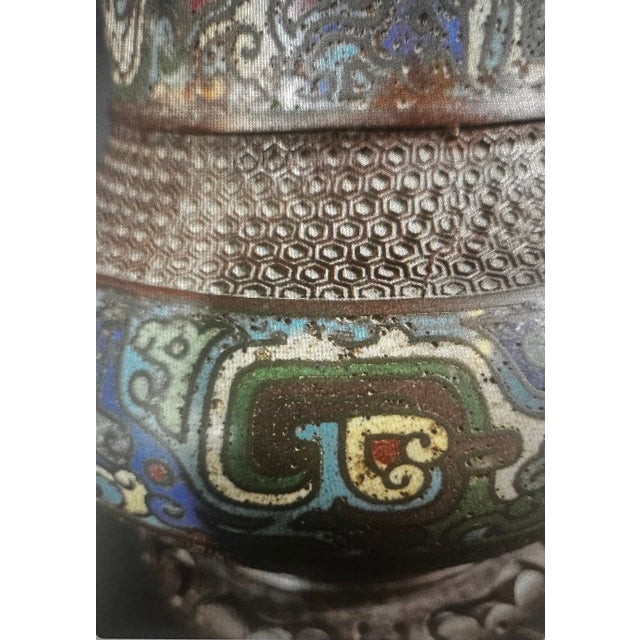 Late 19th Century Late 19th Century Cloisonne Champleve Lamp With Silk O Lite Lamp Shade For Sale - Image 5 of 8