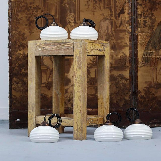 Art Deco Opaline Hanging Lamp For Sale - Image 4 of 5