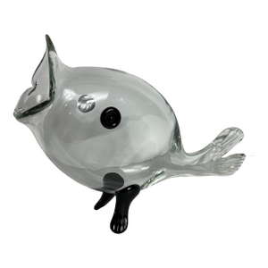1970s Mid-Century Modern Clear & Black Art Glass Big Mouth Fish Bowl Vase Terrarium 20"
