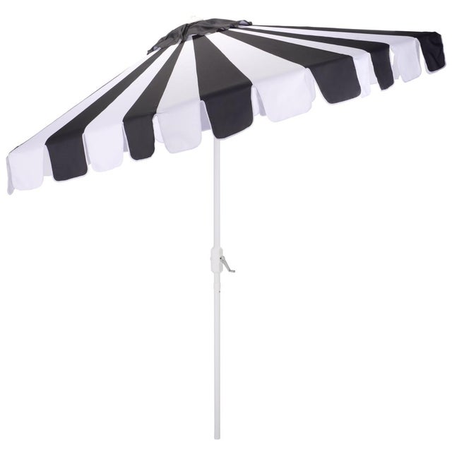 Black Meze 9 Ft Crank Umbrella, Black Cabana Stripe/White Pole For Sale - Image 8 of 9