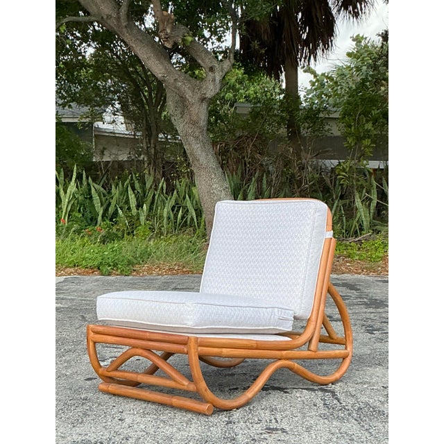 Vintage Coastal Rattan Slipper Chair For Sale - Image 4 of 8