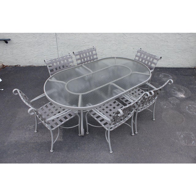 Traditional Woodard Ramsgate Oval Patio Dining Table And Six Chairs Set For Sale - Image 3 of 18