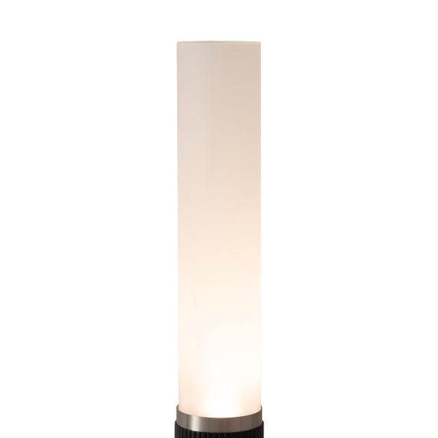 1980s Tambo Cylindro, 29" Accent Table Lamp, Black Oak, Satin Nickel, Frosted Acrylic, Dimmer Switch For Sale In Los Angeles - Image 6 of 8