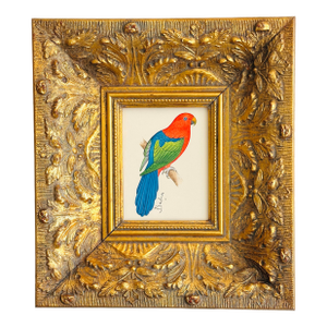 Original Hand-Painted Parrot Painting in a Vintage Gilt Frame