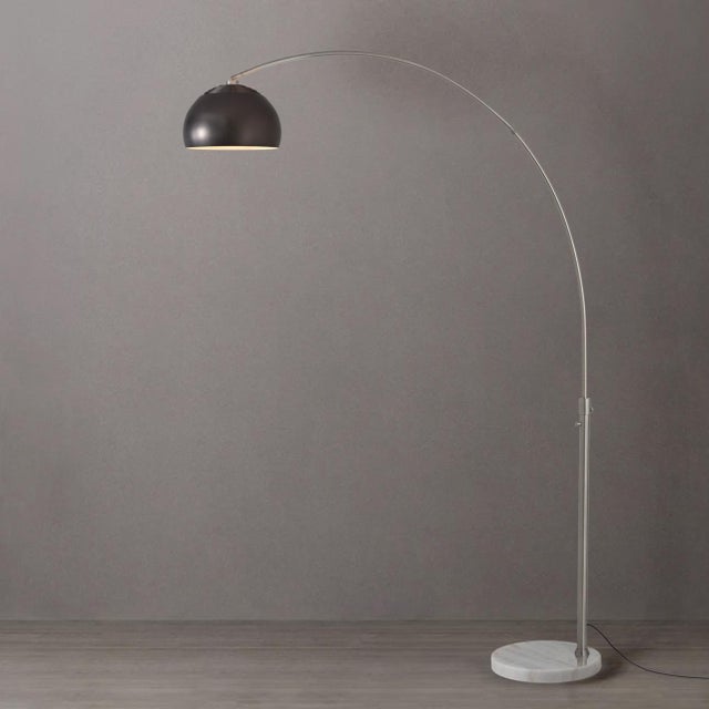 Mid-Century Modern 1960s 92" Adjustable Morelli Mid Century Floor Lamp - Black Nickel Shade, Satin Nickel Finish, Modern Arc Lamp, White Marble Base For Sale - Image 3 of 7