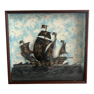 1950s Vintage Shadowboxed Mixed Media Sailboat Wall Art, Framed
