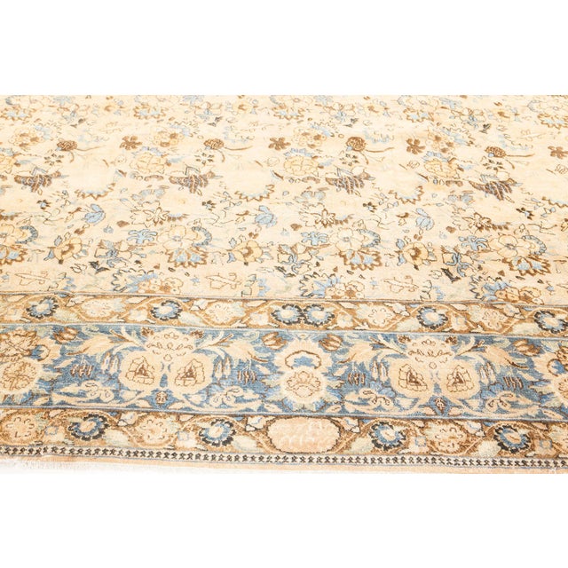 Beige Authentic 19th Century Persian Tabriz Beige Blue Handmade Wool Carpet For Sale - Image 8 of 8