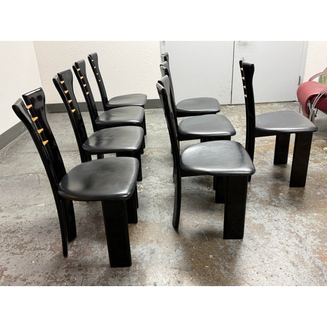 Roche Bobois Pierre Cardin for Roche Bobois Vintage Black Lacquer Dining Chairs, Set of Eight For Sale - Image 4 of 12