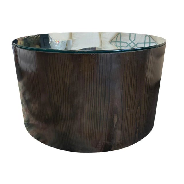 Contemporary Cylindrical Coffee Table With Glass Top For Sale - Image 4 of 9