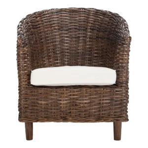 Rattan Barrel Chair in Brown & White