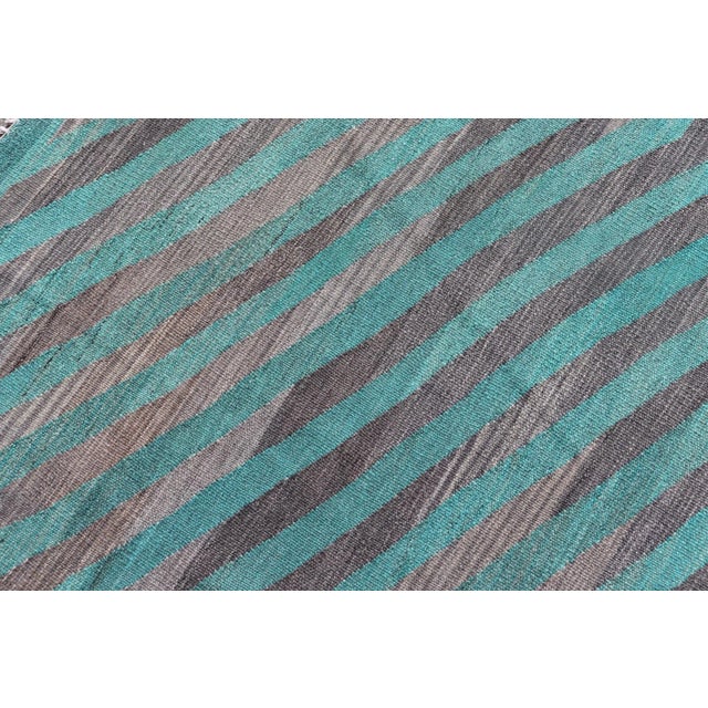 2020s Modern Afghan Hand-Woven Kilim in Wool With Sub-Geometric Slanted Stripe Design For Sale - Image 11 of 12
