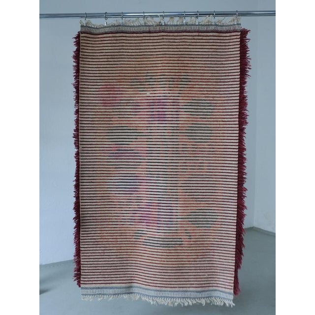 Vintage Swedish Red Wool Rya Rug, 1960s For Sale - Image 3 of 4