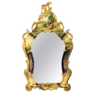 Italian Roccoco Revival Style Giltwood Hand Painted Wall Mirror