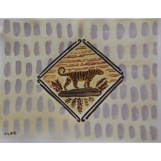Tiger American Landscape Delft Tile Inspired Yellow, Brown Original Painting by Cleo Plowden For Sale