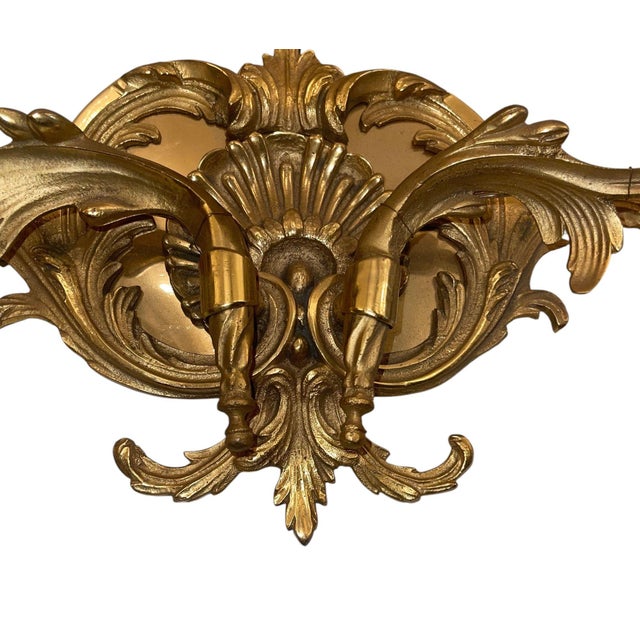 French Mid 20th Century Pair of French Gilt Bronze Louis XV Style Two-Light Wall Sconces For Sale - Image 3 of 9