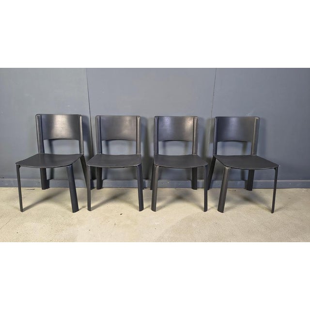 Vintage Black Leather Dining Chairs, Italy, 1980s, Set of 4 For Sale - Image 15 of 17