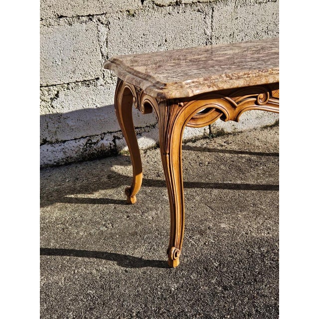 Vintage Louis XV Ash Wood & Marble Cocktail Table, 1960s For Sale - Image 11 of 18