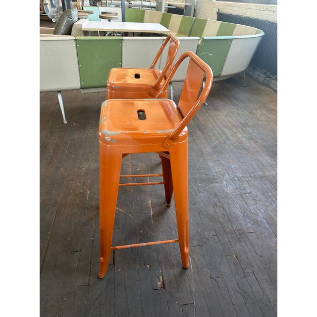 Vintage Tolix Style Lowback Bar Stool Iconic Orange For Sale - Image 9 of 12