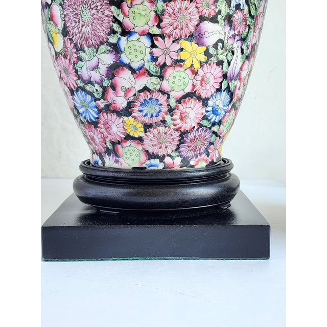 Vintage Chinese Famile Noire Mille Fleurs Large Table Lamps For Sale - Image 9 of 12