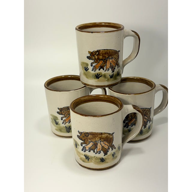 Farmhouse Vintage Louisville Stoneware Pig Mug Set Kentucky Pottery Farmhouse Coffee Cups - Set of 4 For Sale - Image 3 of 14