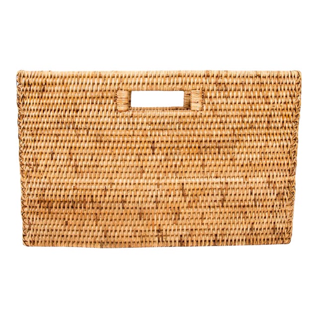 Artifacts Rattan Rectangular Magazine Holder in Honey Brown - 16" For Sale