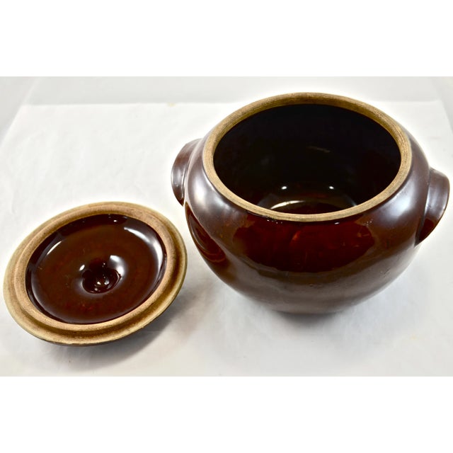Rustic Farmhouse Stoneware Lidded Bean Pot For Sale - Image 4 of 4